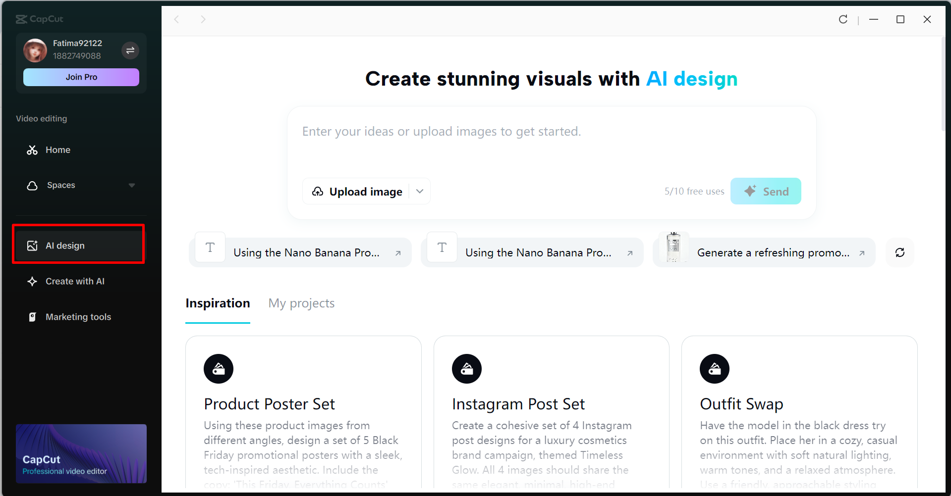 Accessing AI design in the CapCut desktop video editor