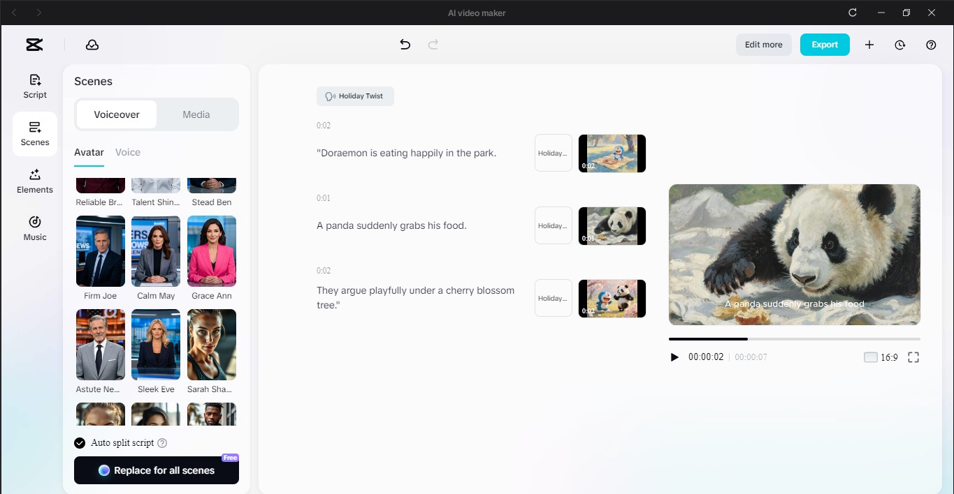 Interface of CapCut - Best software to create a video from text