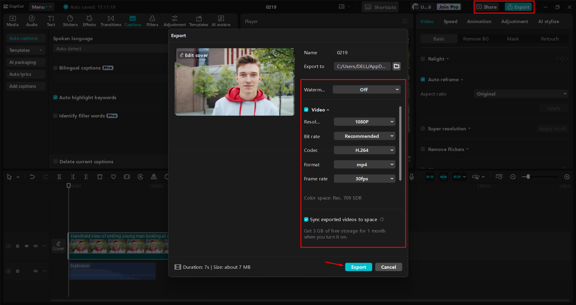 Експорт відео з настільного відеоредактора CapCut