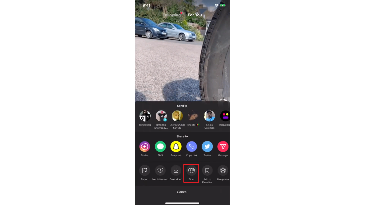 Select video and start duet