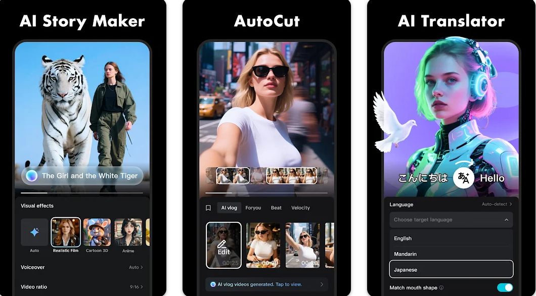 Interface of the CapCut mobile app - a tool to get realistic AI generated videos on mobile