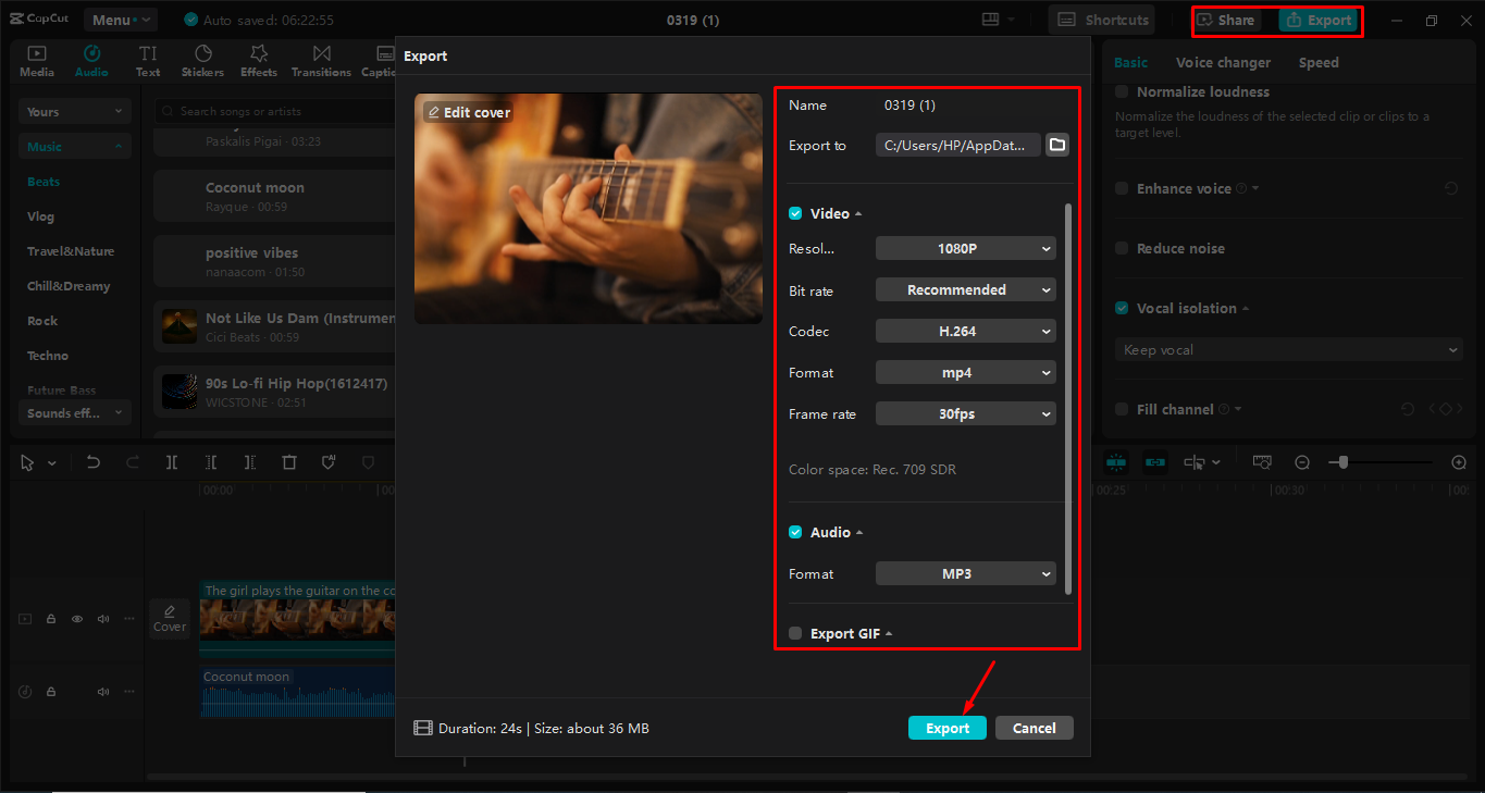 CapCut 데스크톱 비디오 편집기에서 비디오 내보내기