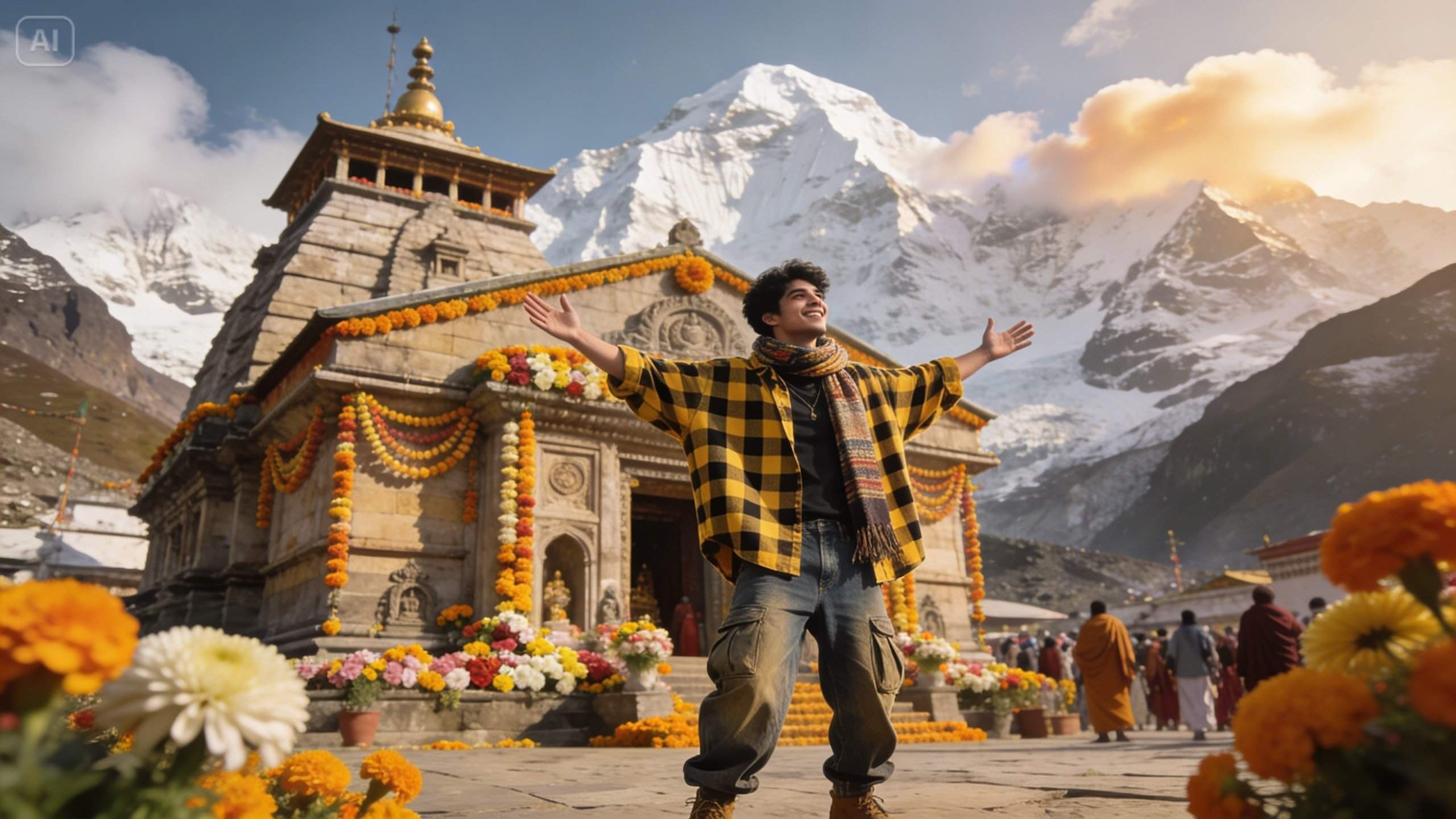 Export-ready Kedarnath Temple visuals adapted for posters, reels, stories, and thumbnails with clear typography.