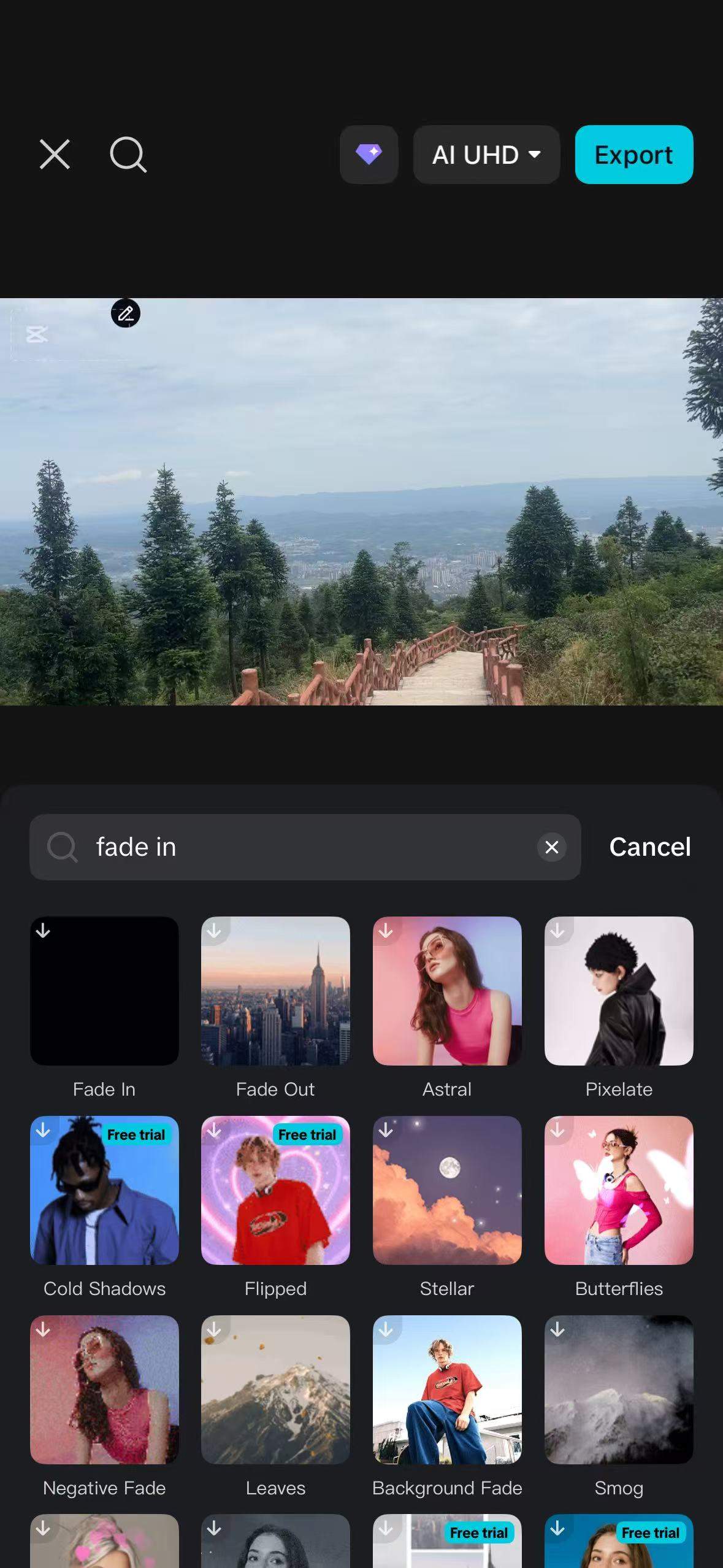 Add a fade-in effect in the CapCut App