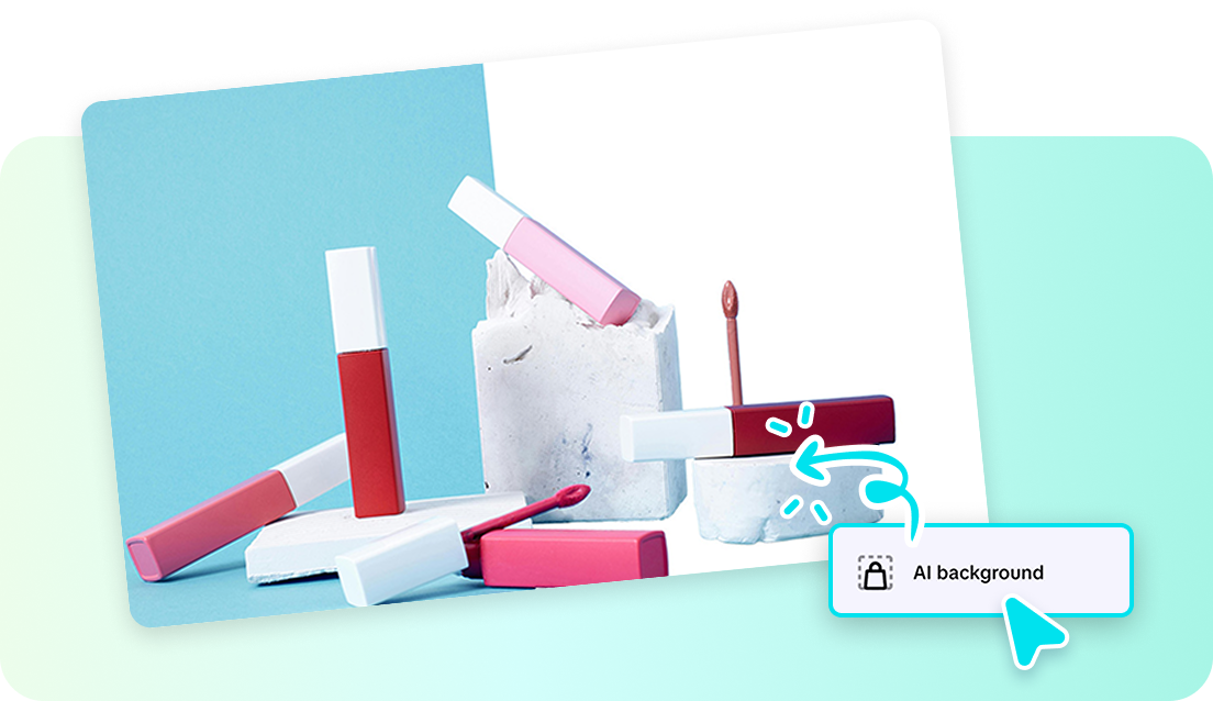 Pippit's Image Studio interface showcasing the AI Background feature replacing the background of a product photo with a lifestyle scene
