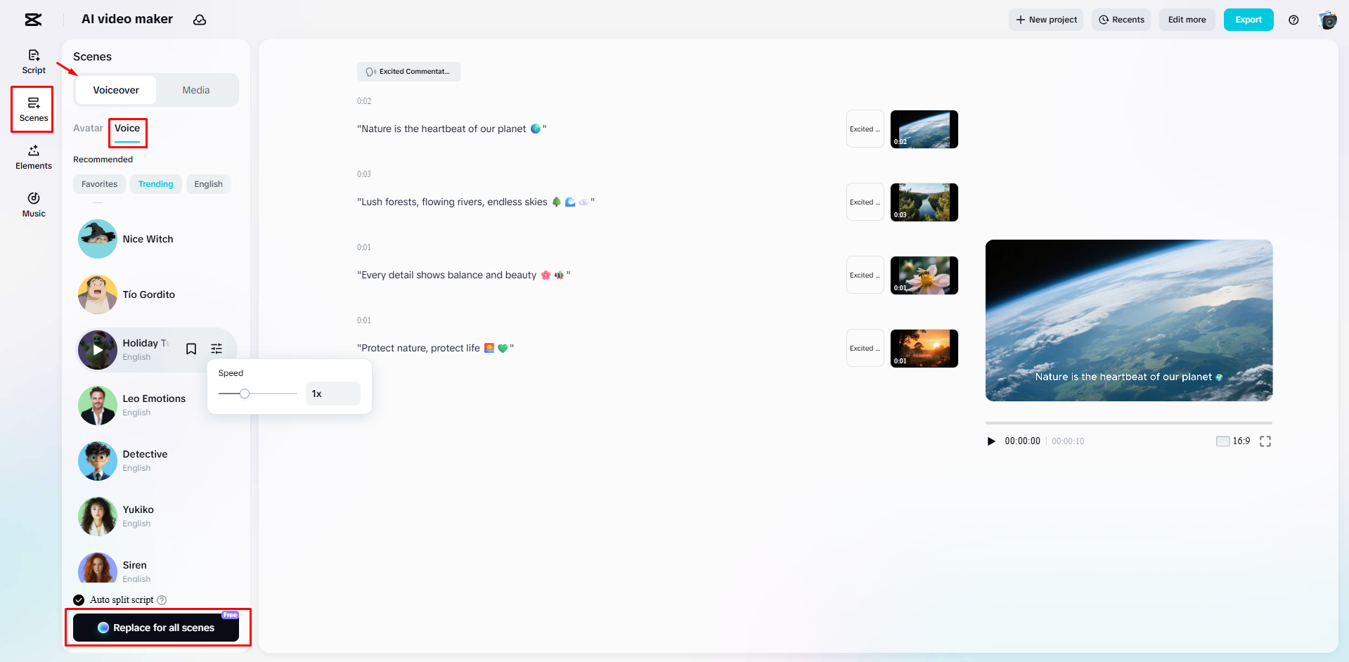 Eine Erzählerstimme mit CapCut Web zu einem Video hinzufügen
