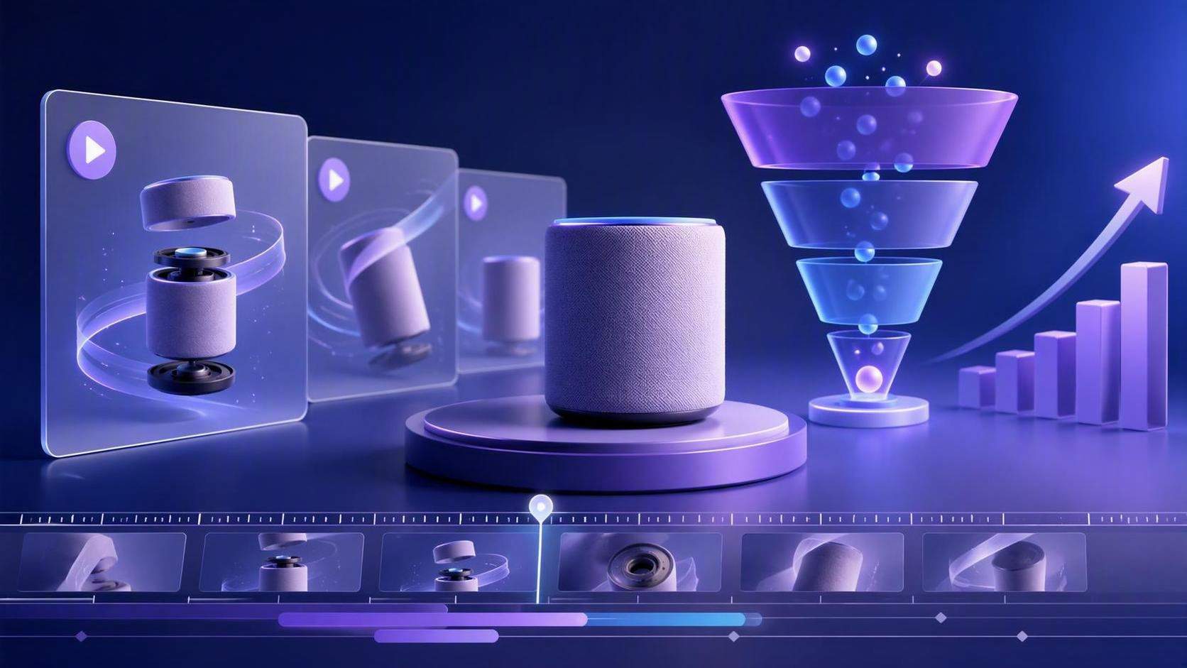 AI product explainer video concept with product demo frames and conversion-focused commercial visuals.
