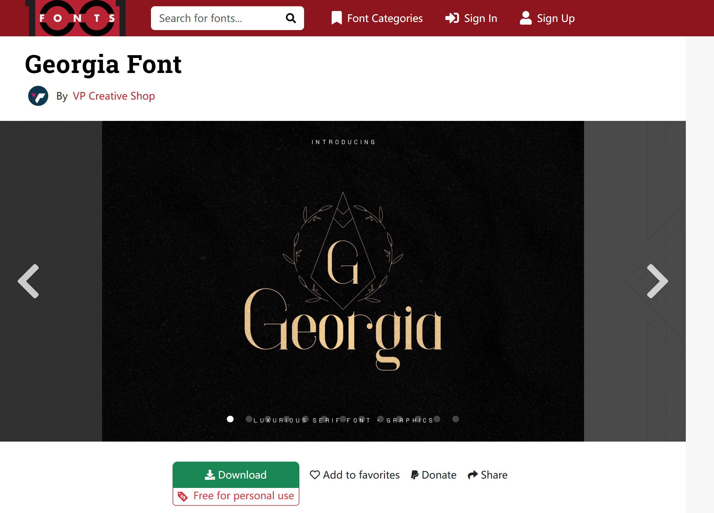 Interface of 1001 Fonts - the perfect place to find Georgia font