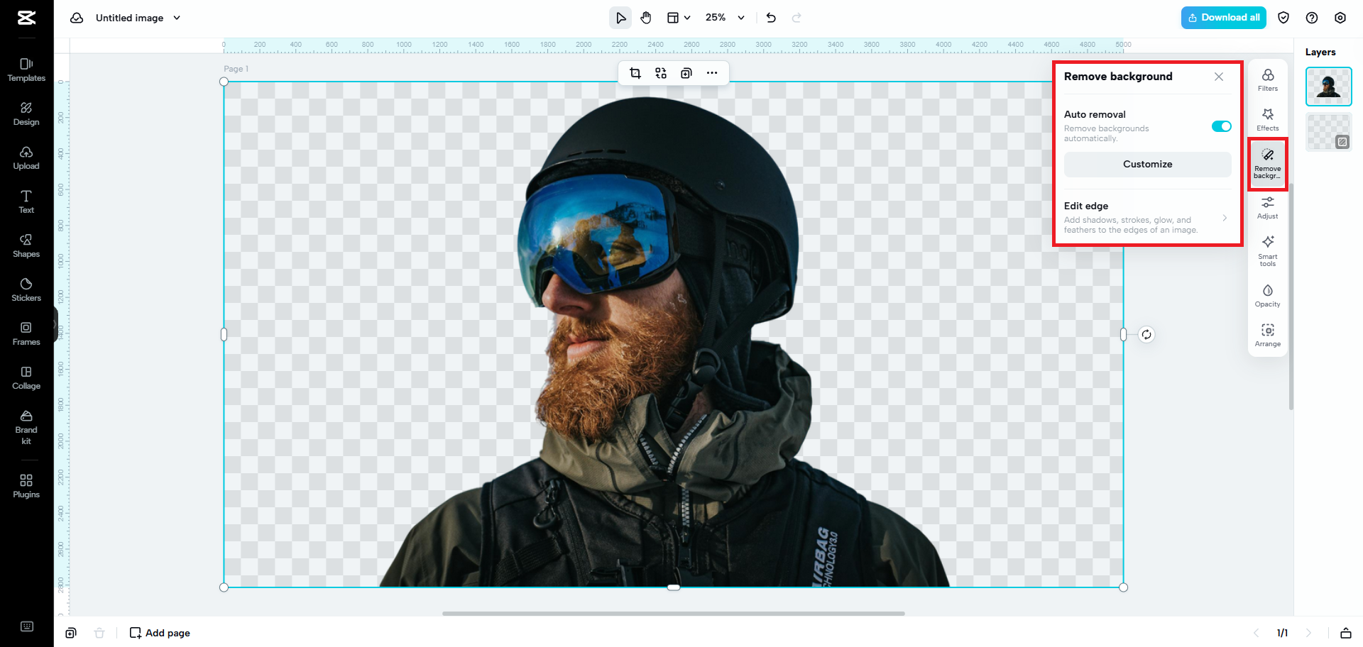 Customize and edit edges of the removed background image