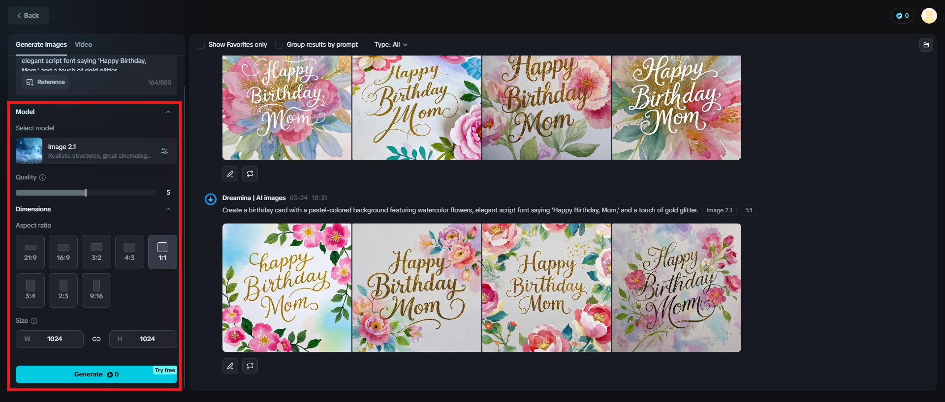 Adjust settings and generate