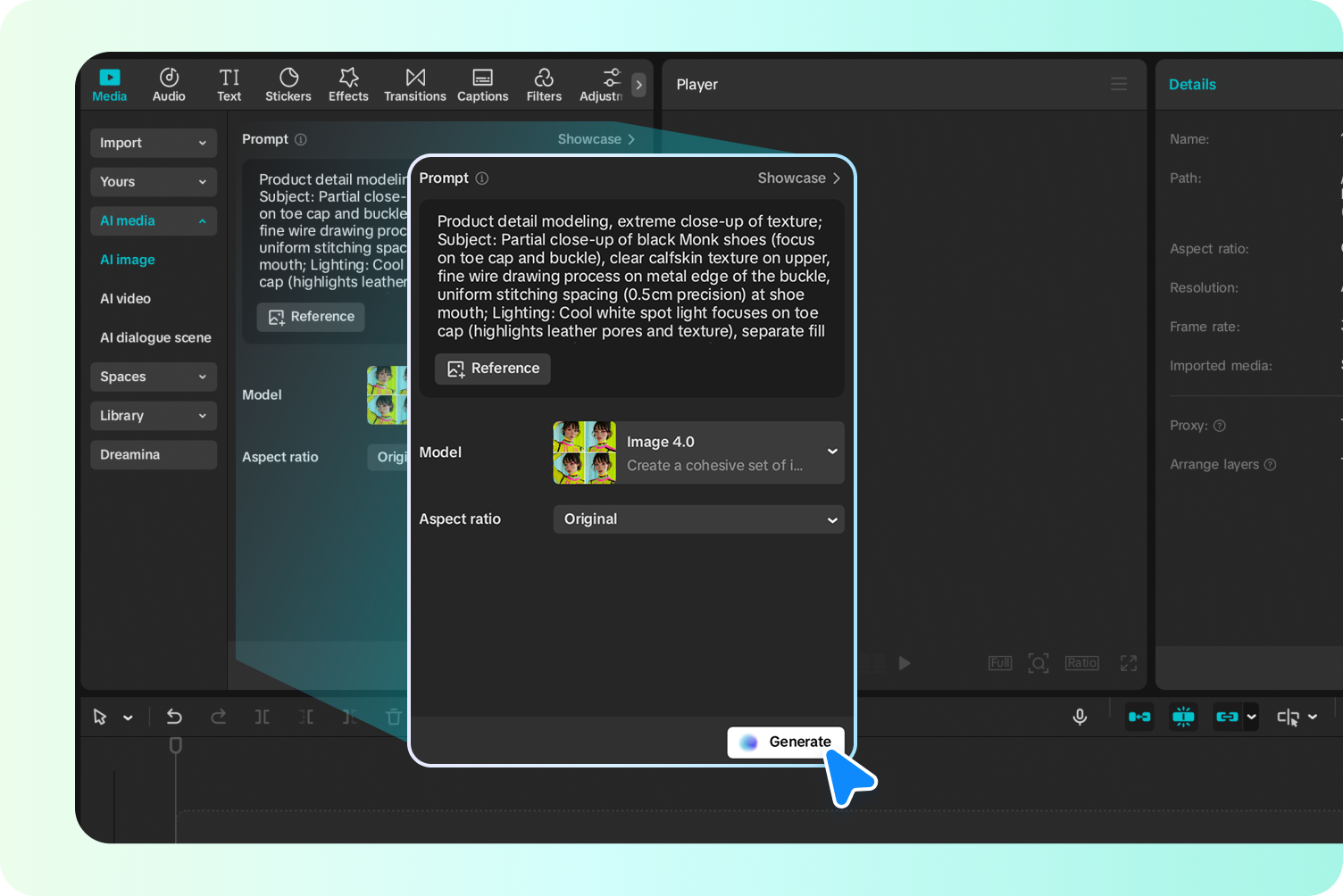 Generating images in the CapCut desktop video editor