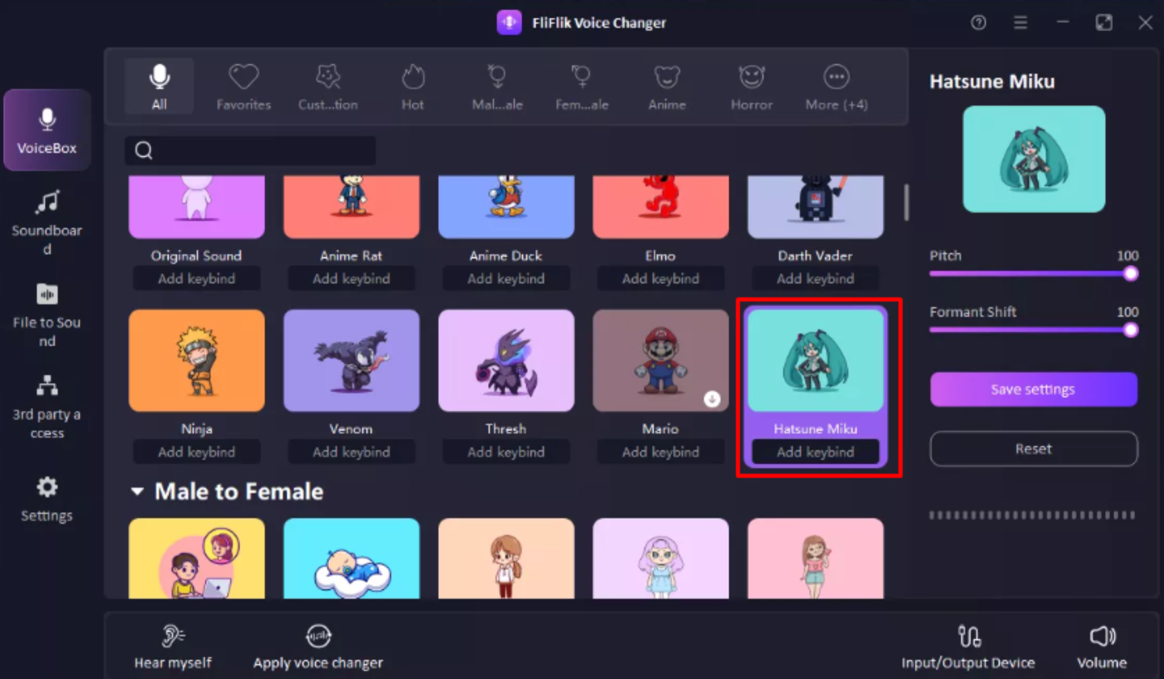 Applying the voice effects with the FliFlik voice changer