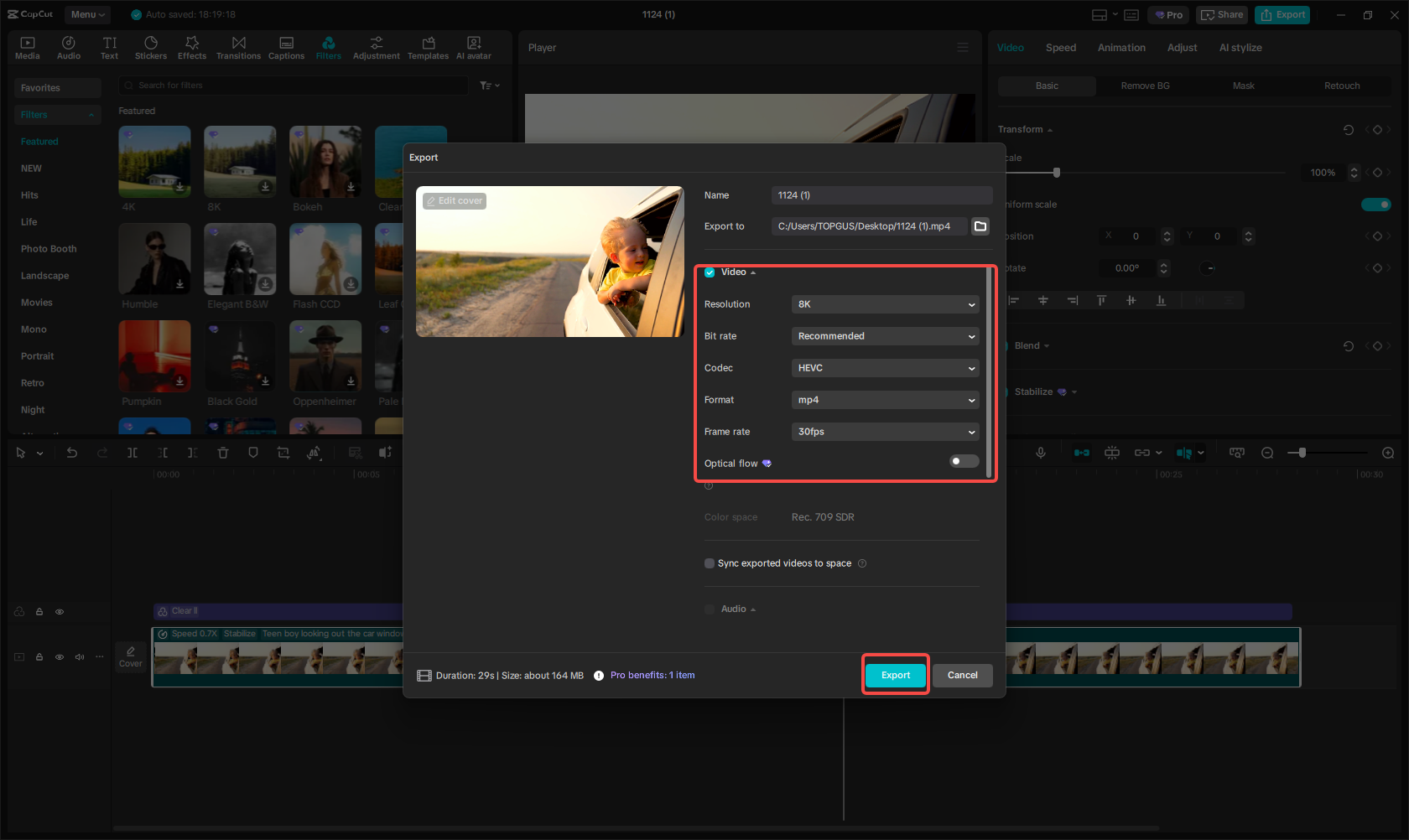 Export your slowed-down video