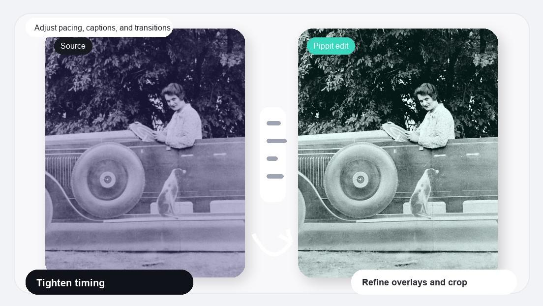 3 Fotos Editar Video Maker imagen realista para ajustar el ritmo, subtítulos y transiciones