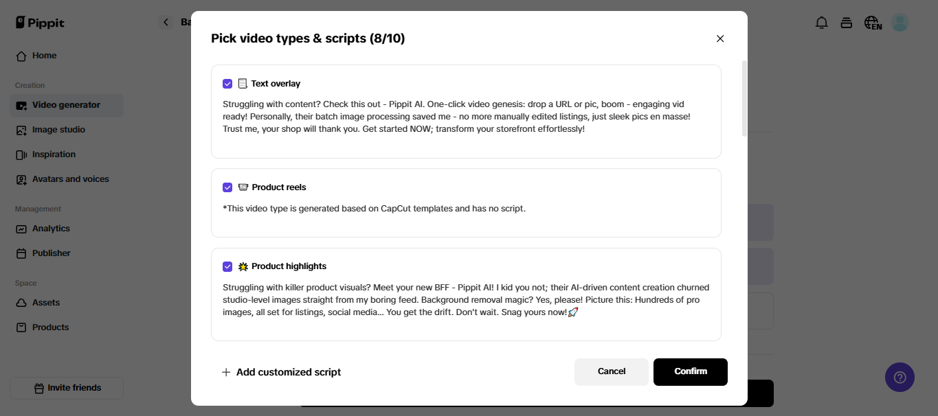 Auto-script generation in Pippit