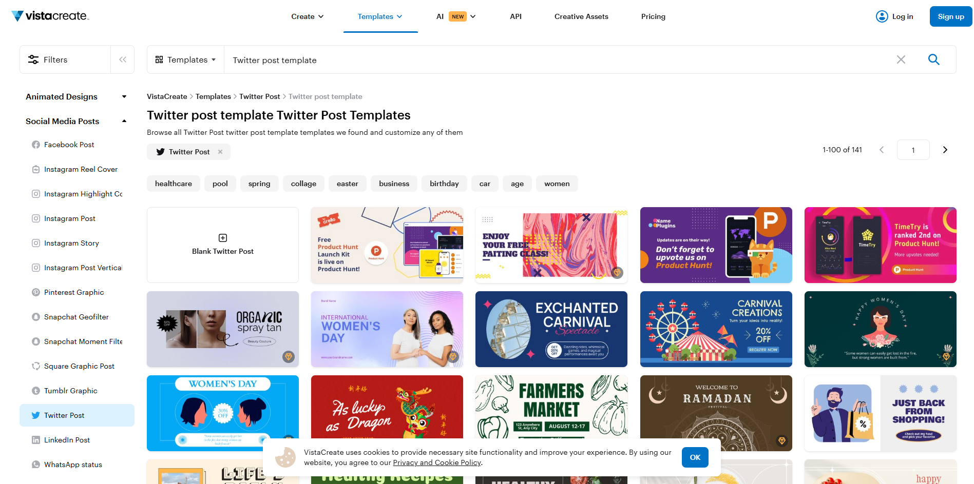 Interface of VistaCreate - the perfect place to find Twitter post templates