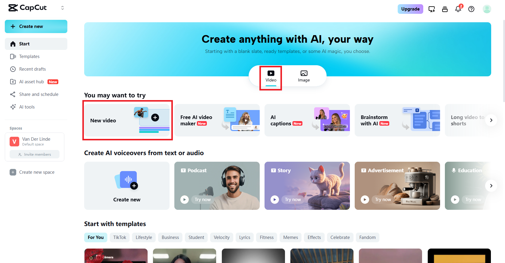 Select the new video option