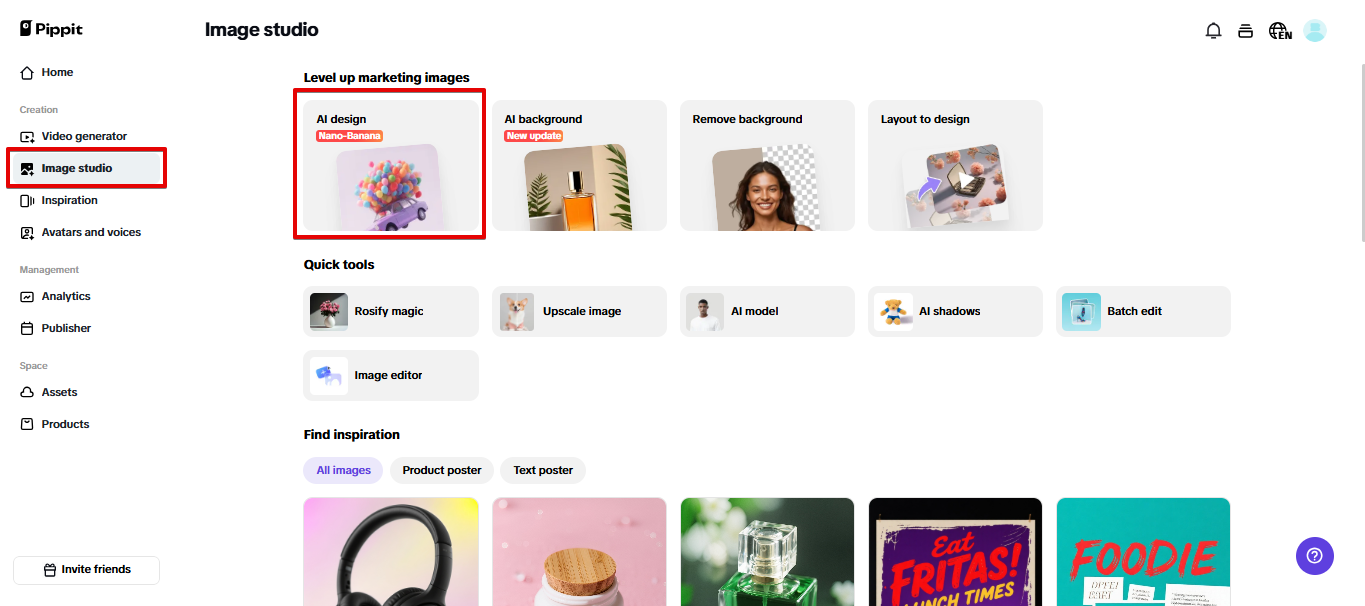 Öppna AI-designverktyget i Pippit