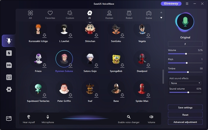 Interface of EaseUS - one of the best free voice changers on Reddit
