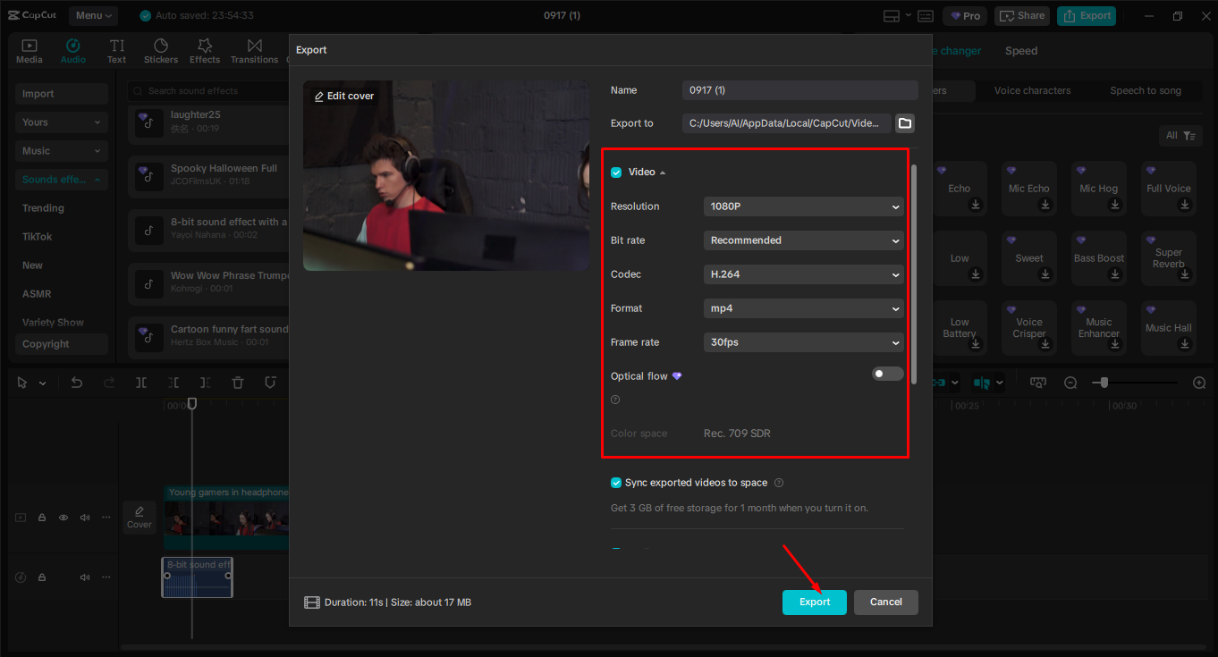 Exporting the media from the CapCut desktop video editor