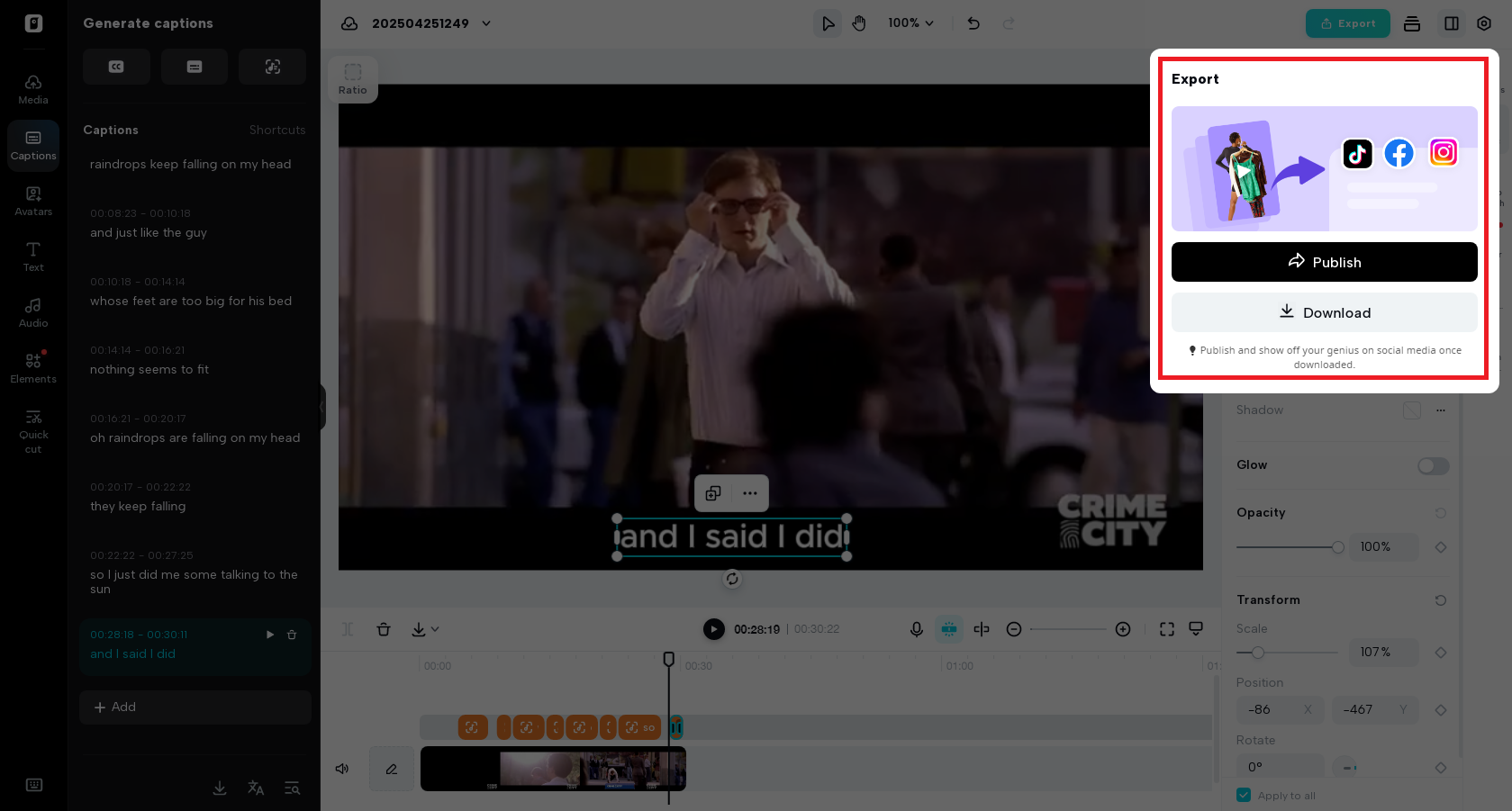 Download or publish your video