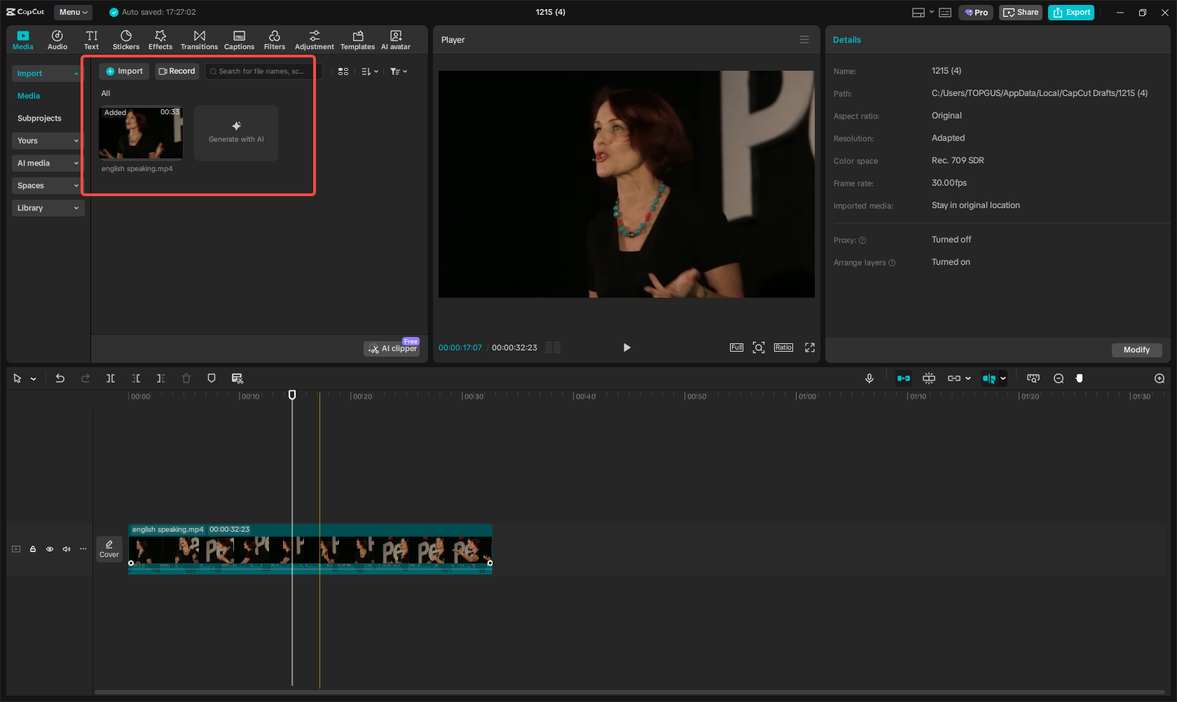 Import your video or audio file to CapCut
