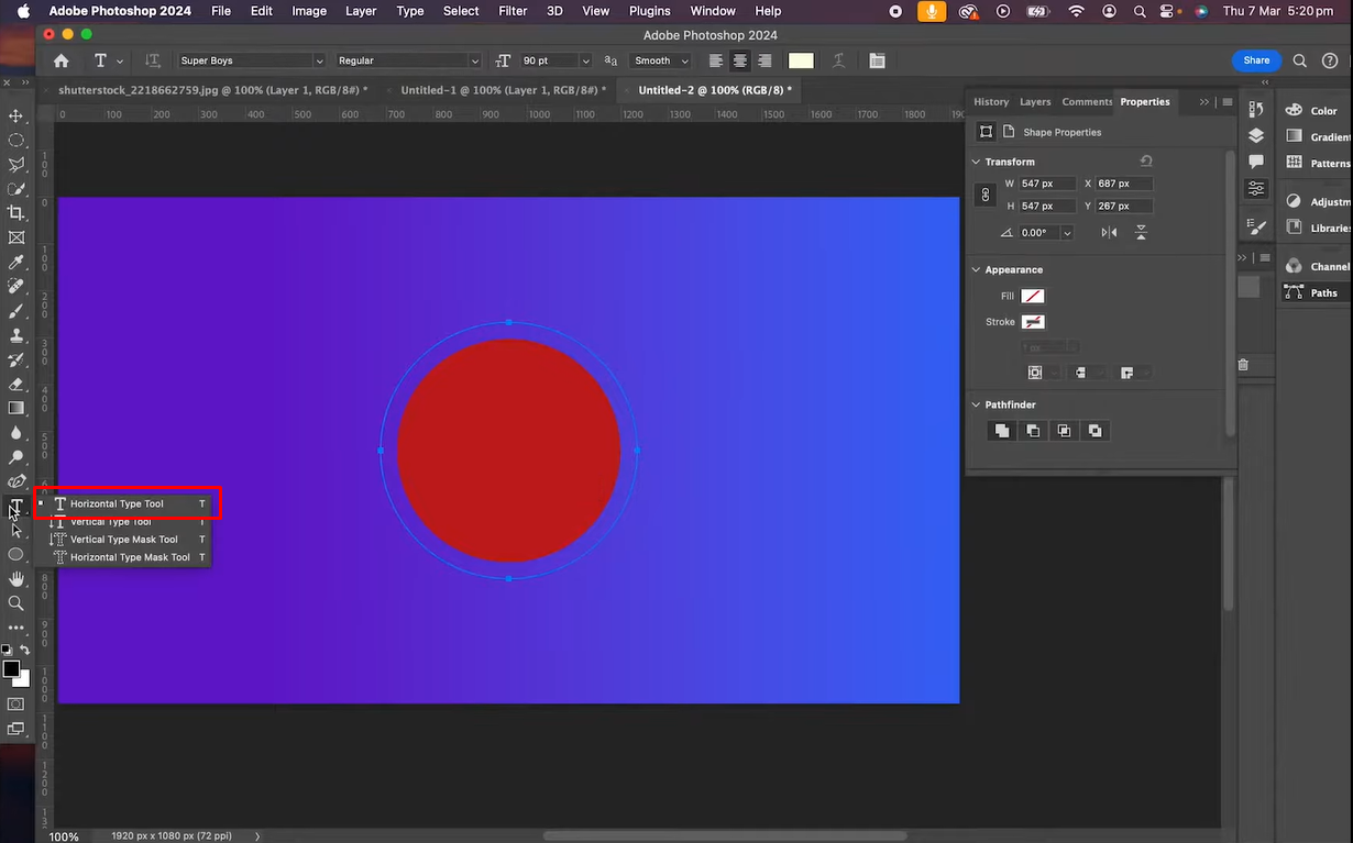 Adding text along the circle path to wrap it in Photoshop