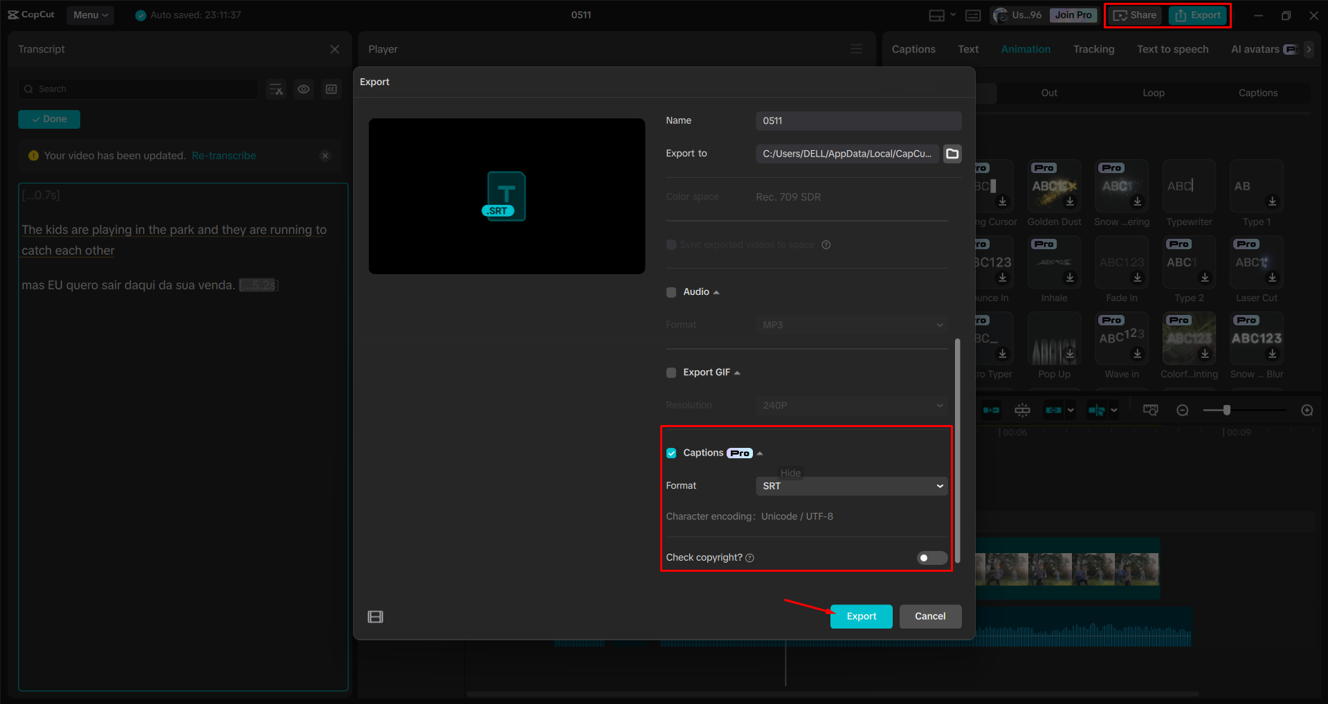 Exporting a video from the CapCut desktop video editor