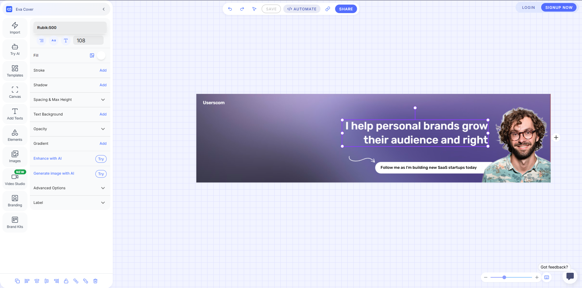 ContentdripsインターフェースLinkedInバナーメーカーAI