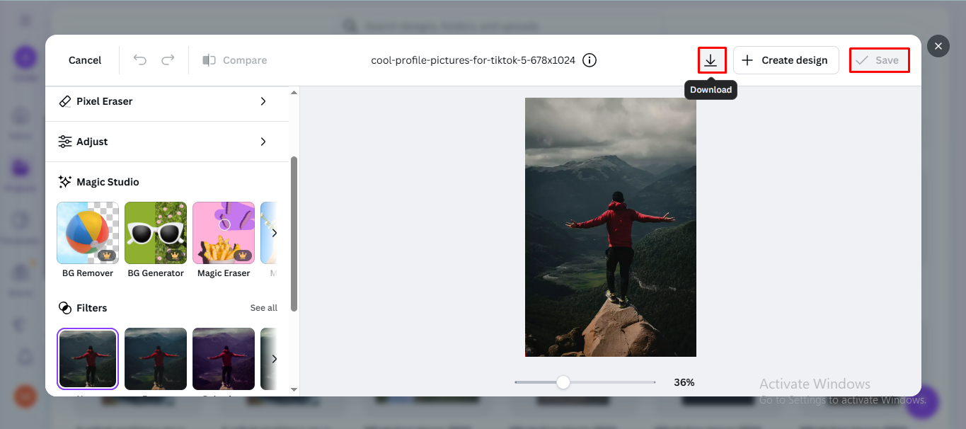 Applying and saving the crop in Canva