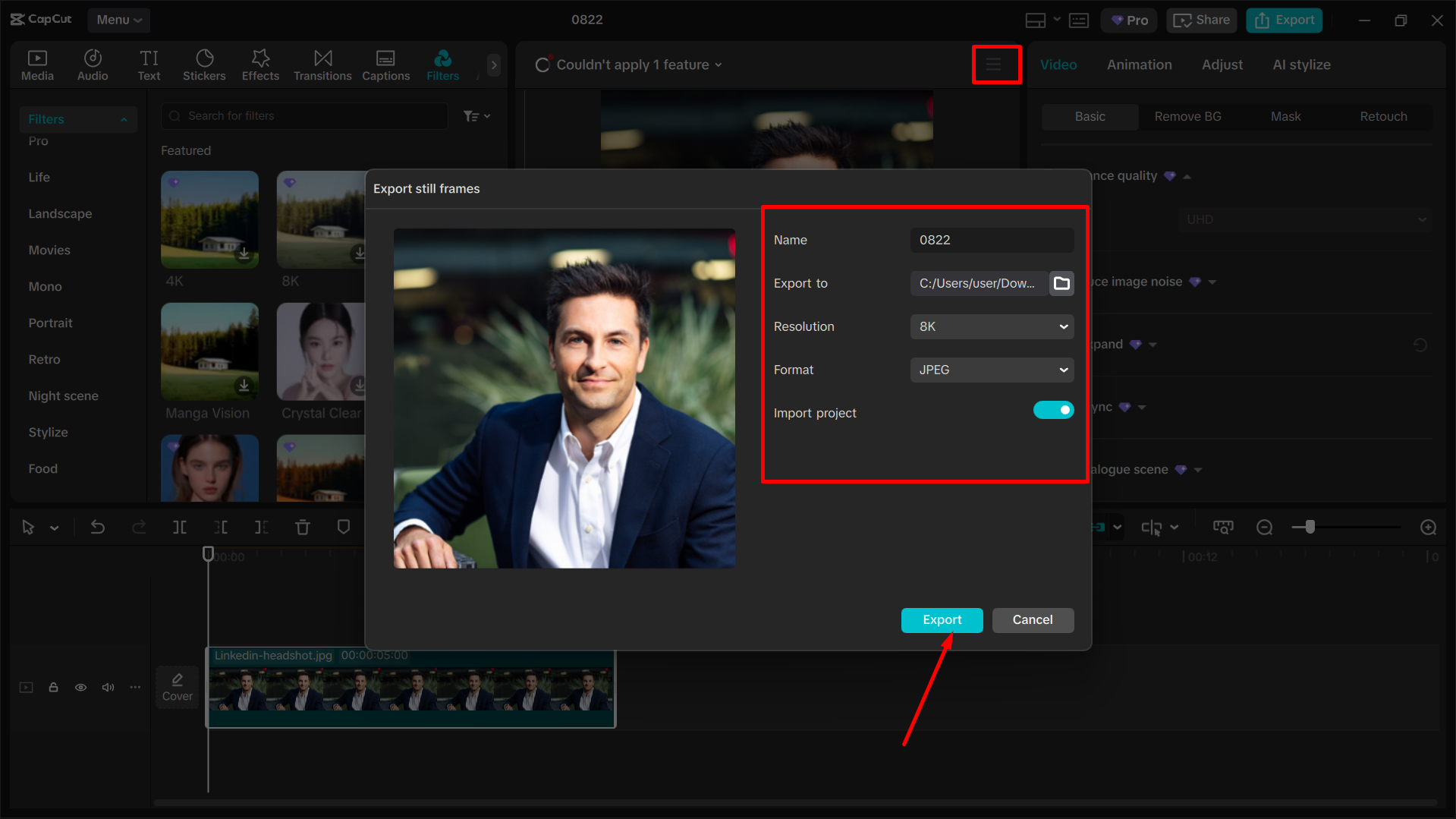 Exporting the media from the CapCut desktop video editor