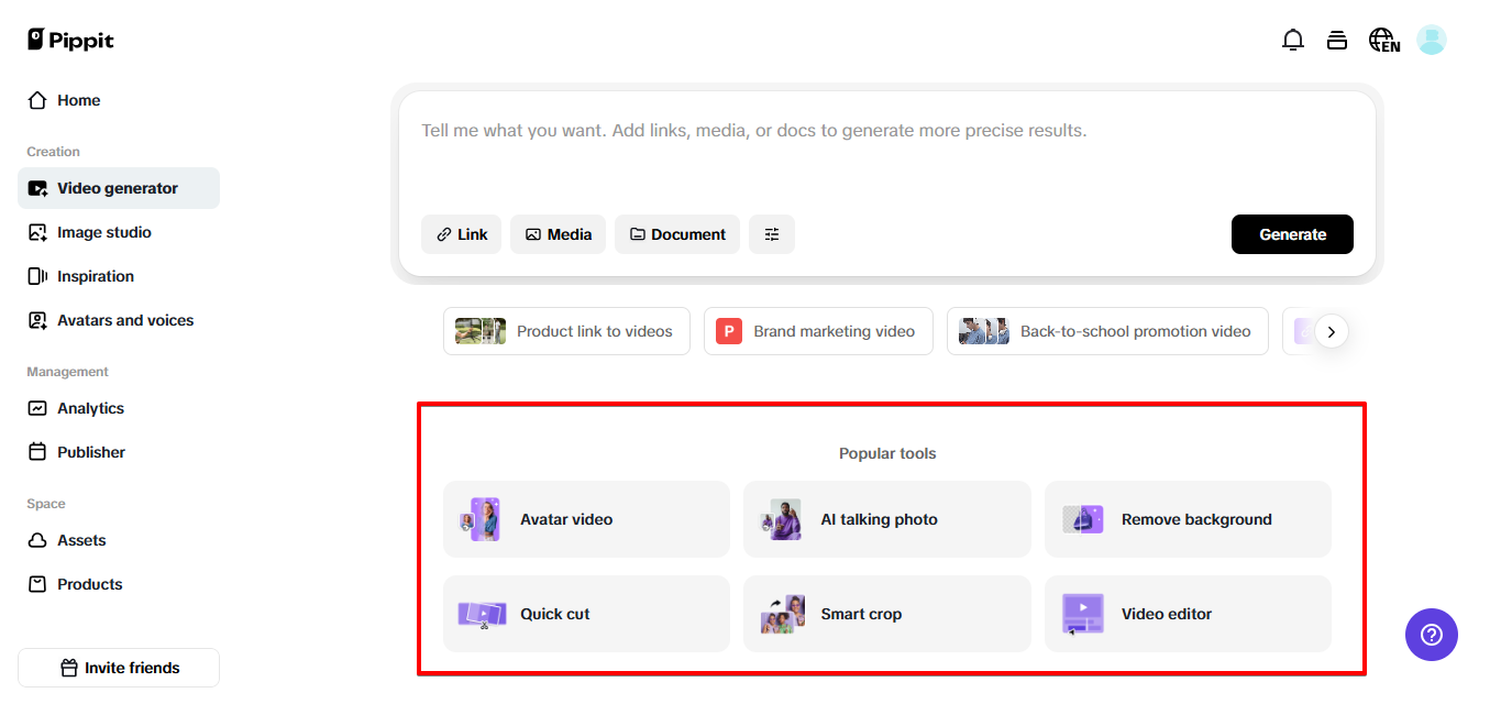Smart video tools in Pippit