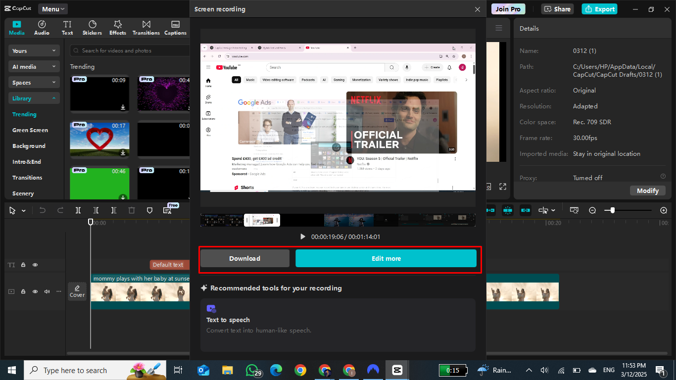 Showing how to record screen with CapCut desktop video editor