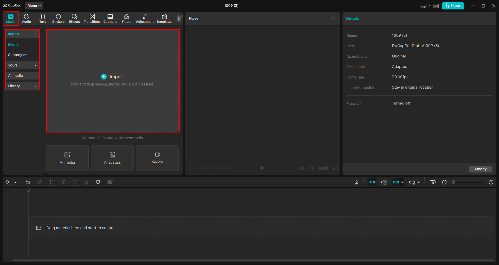 Importing a video into the CapCut desktop video editor