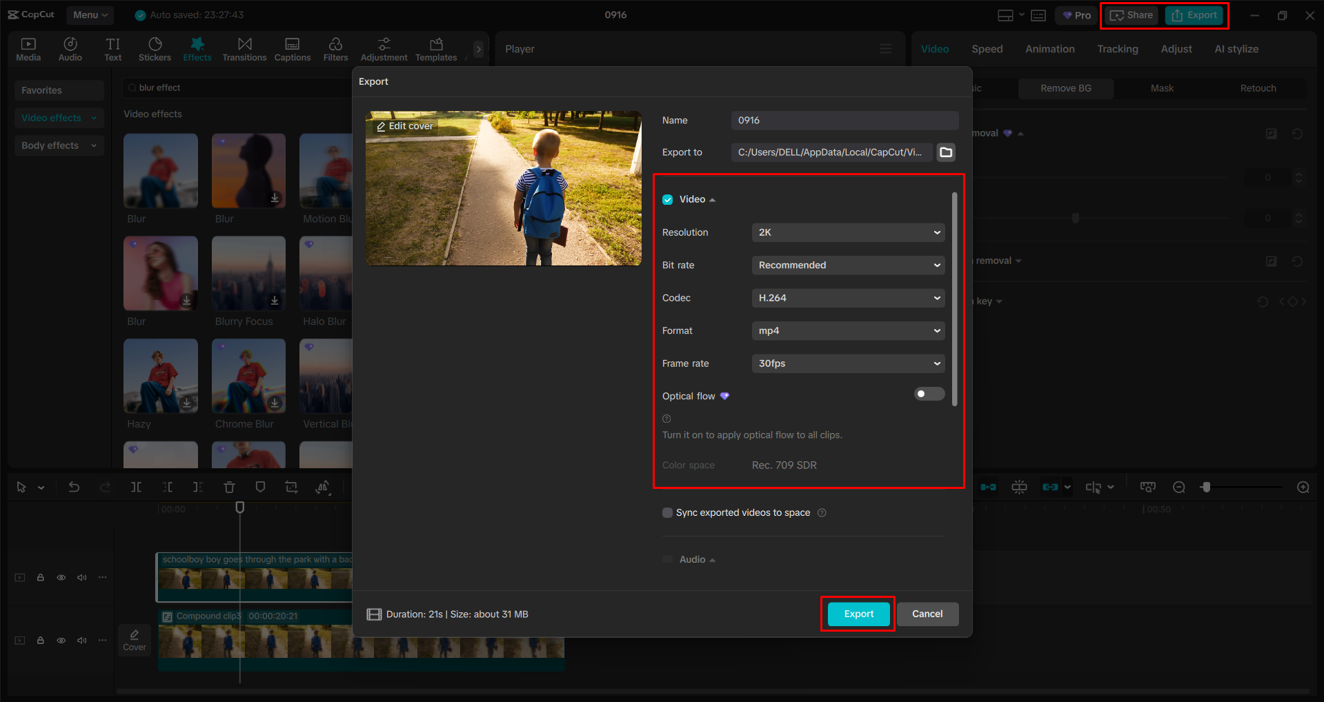 Exporting a video from the CapCut desktop video editor