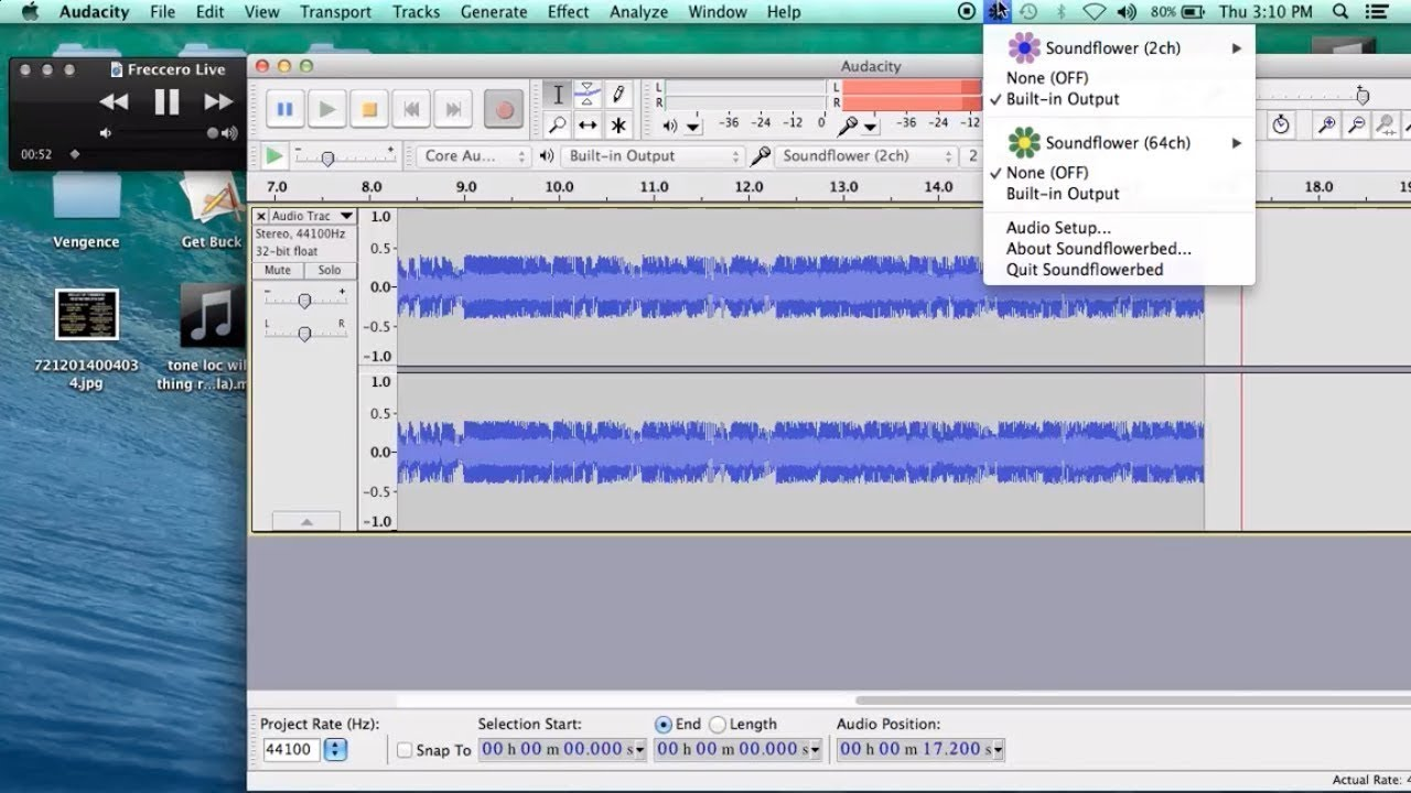 Antara muka Audacity - perakam audio dalaman lanjutan untuk PC