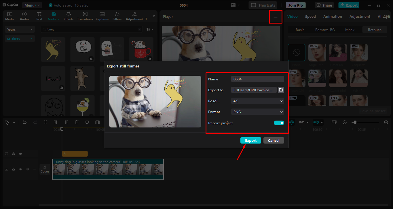 Exporting the media from the CapCut desktop video editor