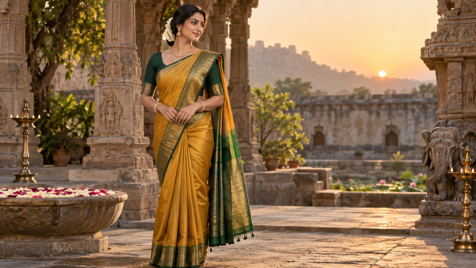 a respectful fashion set that distinguishes saree drape, anarkali volume, and lehenga structure through fabric, pose, and location