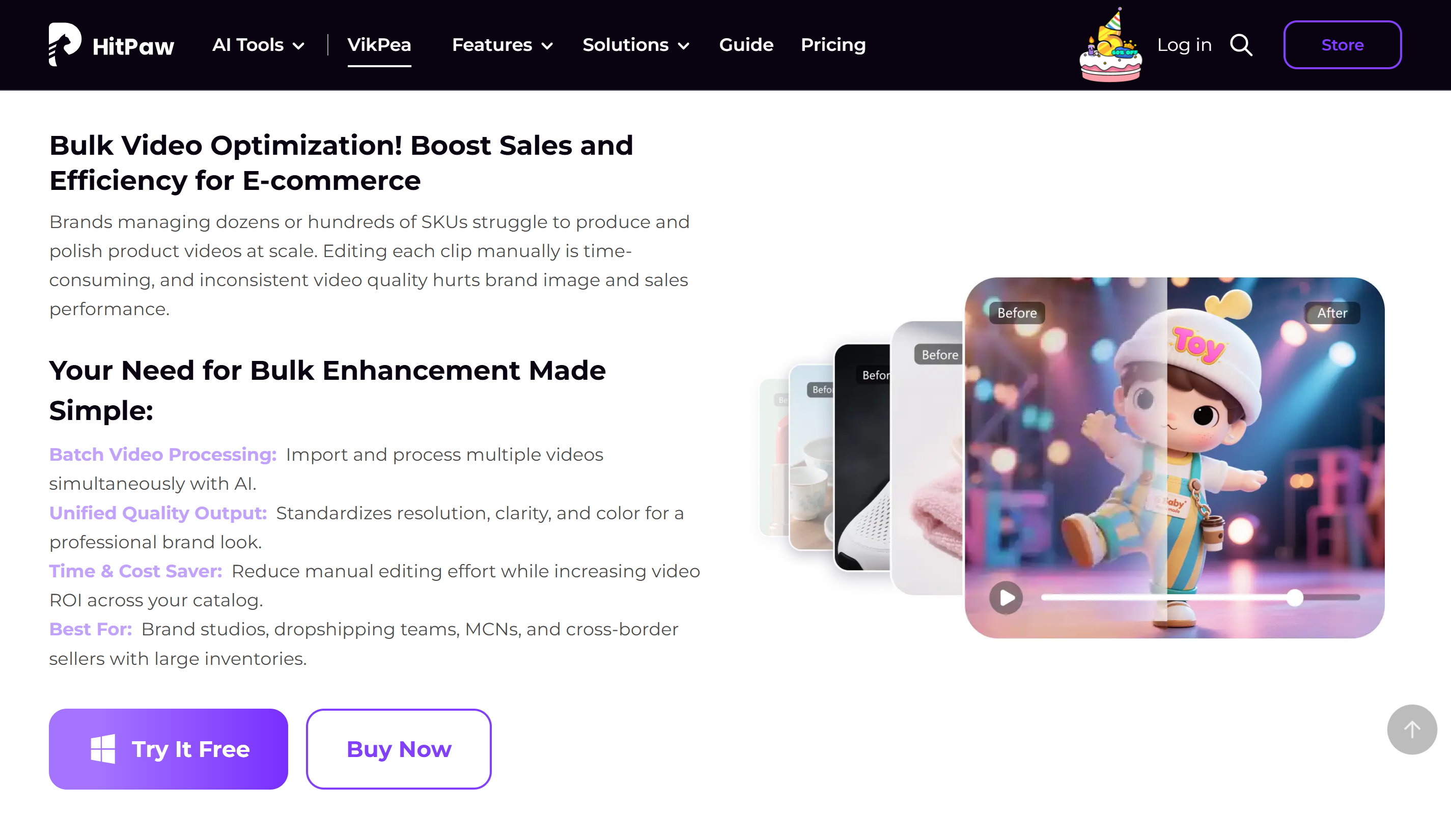Интерфейс HitPaw - еще один бесплатный видеоредактор для электронной коммерции.