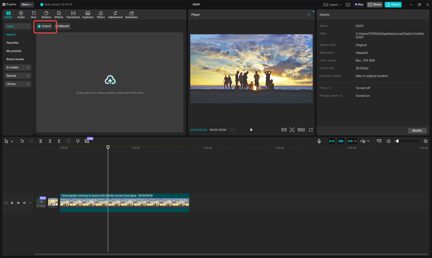Importing video into CapCut