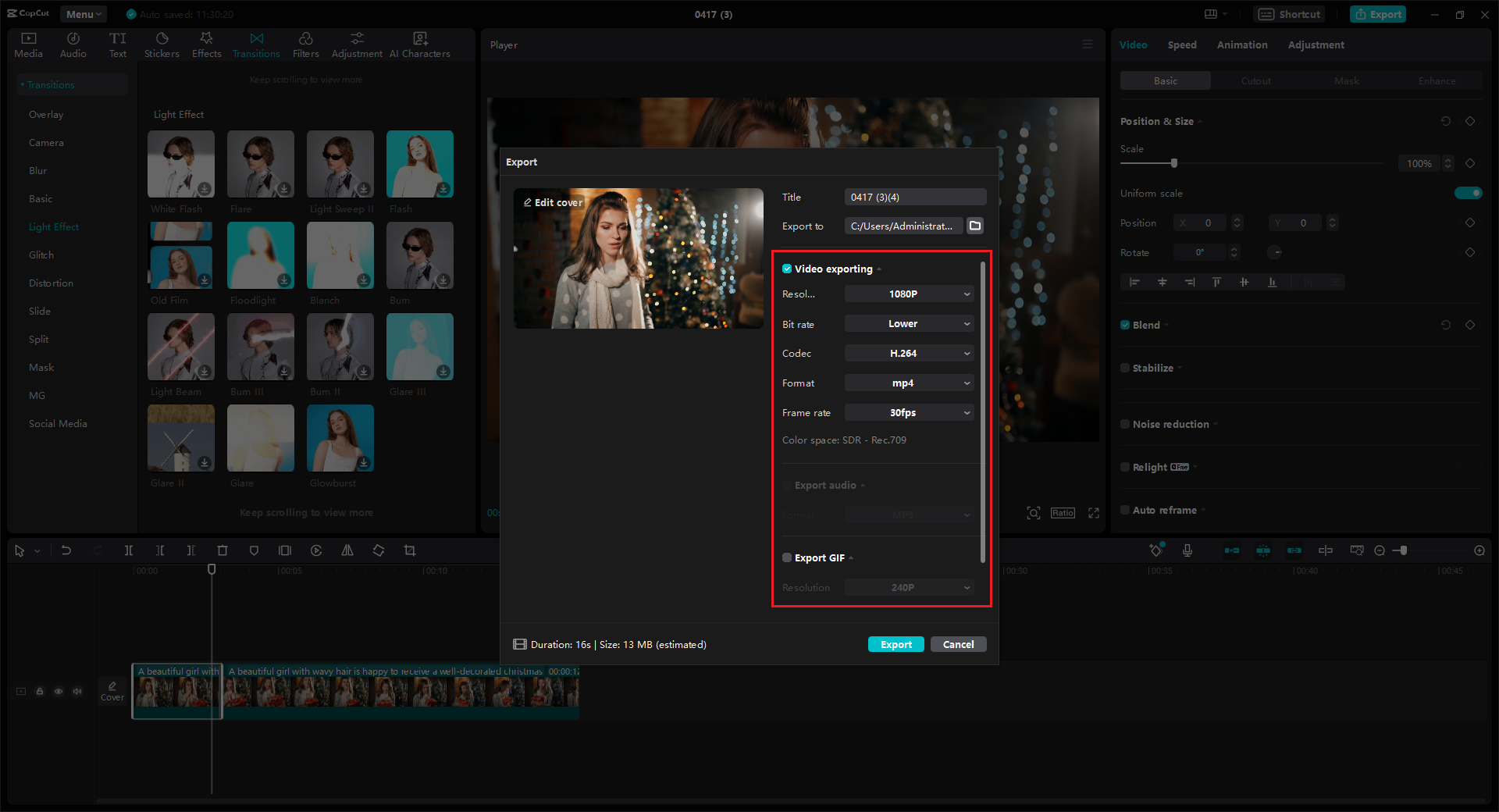 Export settings