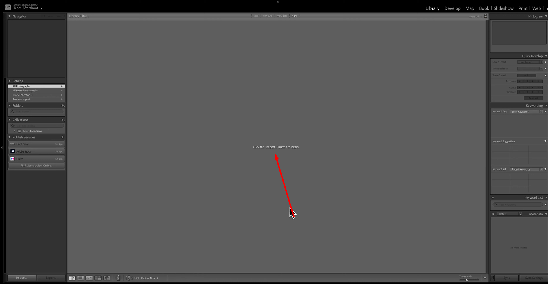 Importing an image in the Adobe Lightroom photo editing software