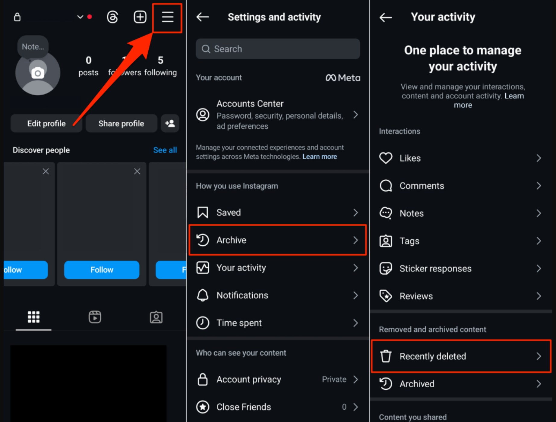 Showing how to see an Instagram post that was deleted