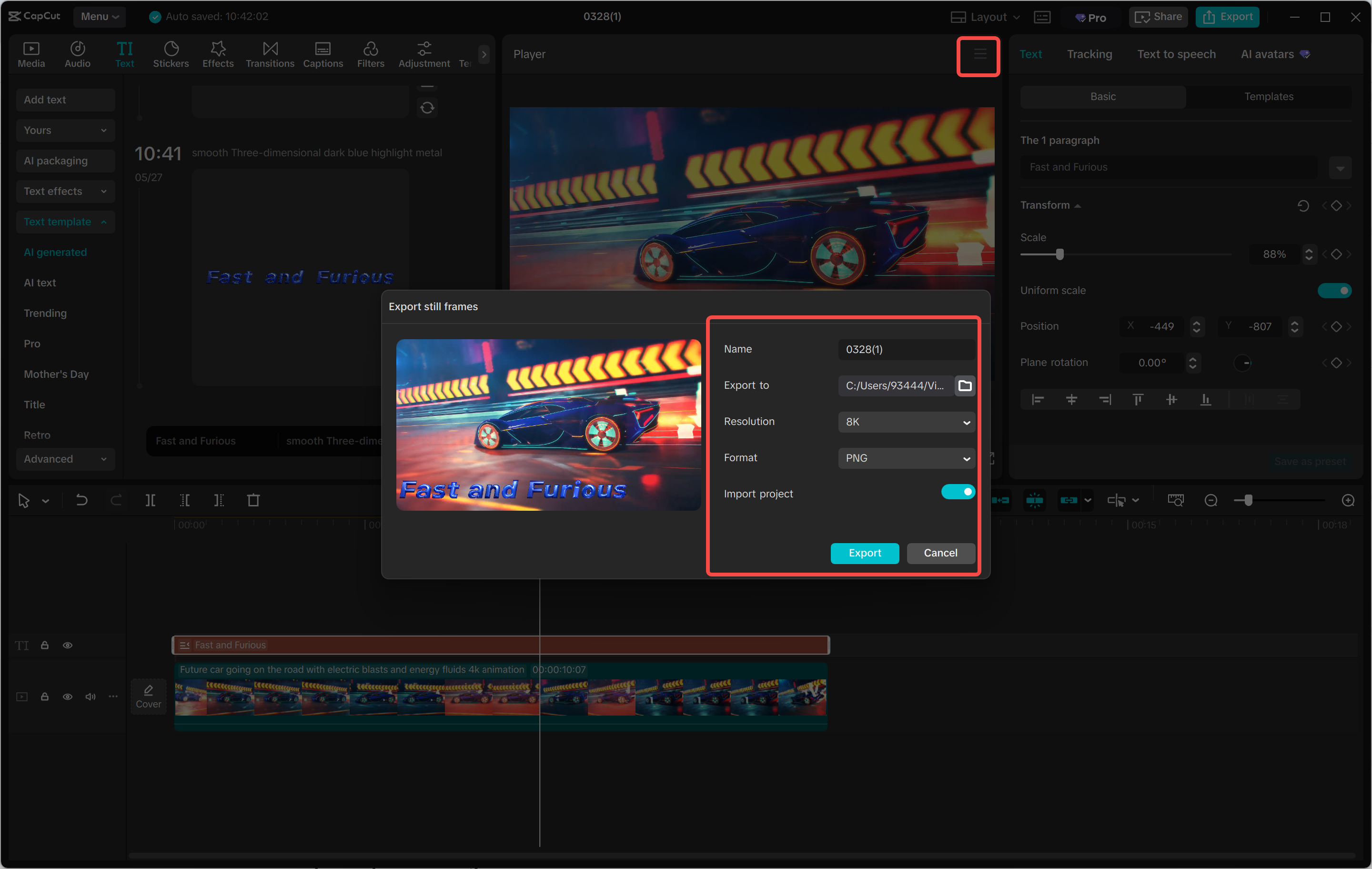 Export and share the AI gradient text