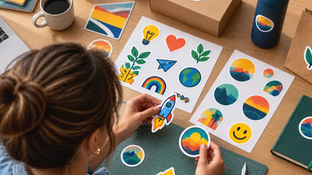 Corporate Promotional Stickers prompt 3 original 16:9 visual