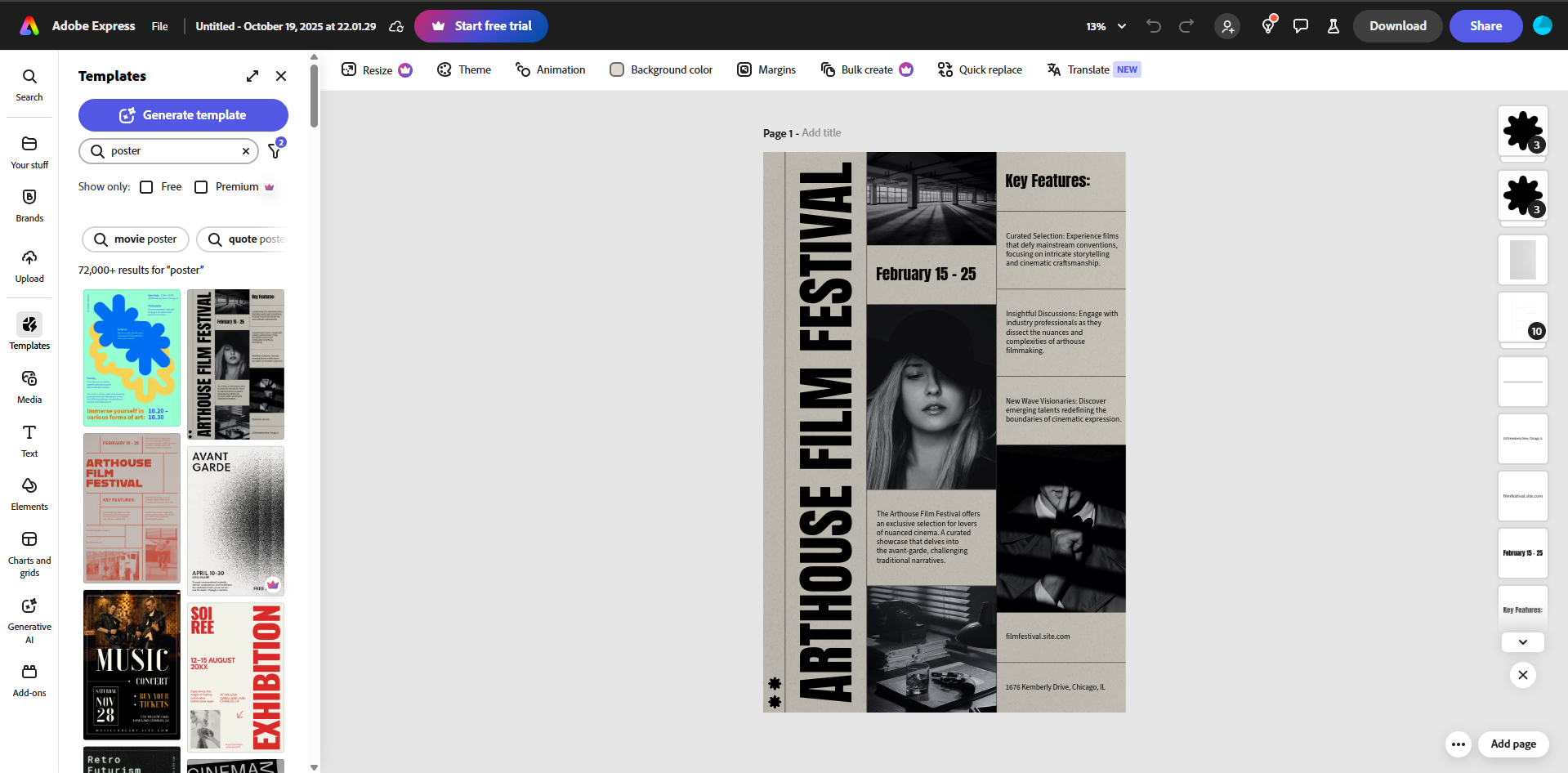Interface of Adobe Express - the most liked poster design software