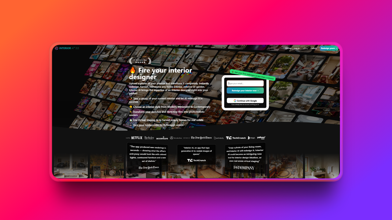 De officiële website van Interior AI