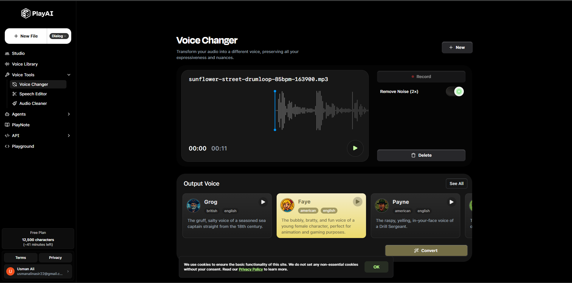 Interface of PlayHT - one of the best real time voice changer