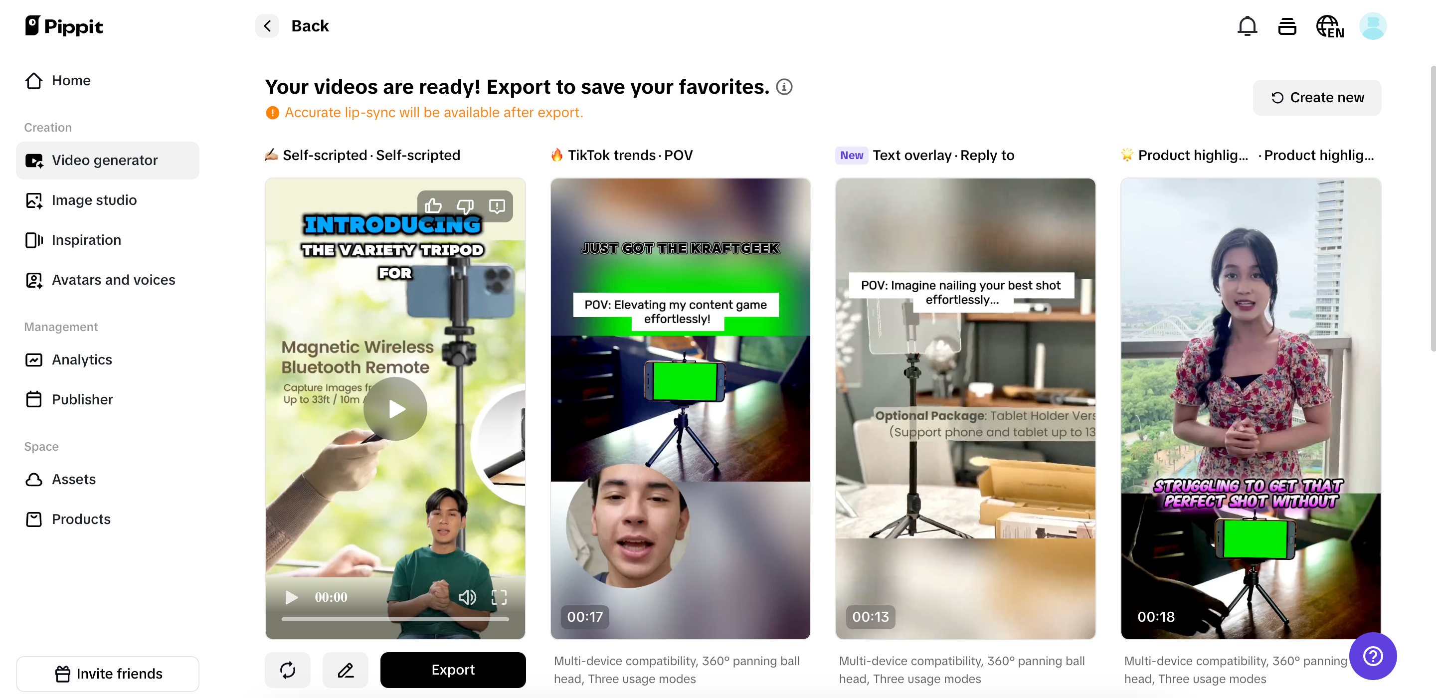 Select your preferred generated video