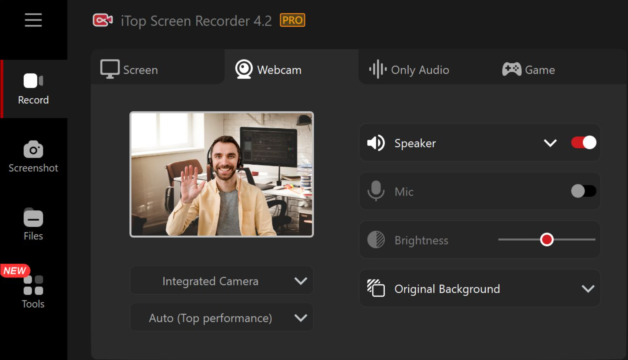 อินเทอร์เฟซของเครื่องบันทึกหน้าจอ iTop - เครื่องบันทึกหน้าจอแล็ปท็อปที่มีประสิทธิภาพมากที่สุดพร้อมเสียงให้ดาวน์โหลดฟรี